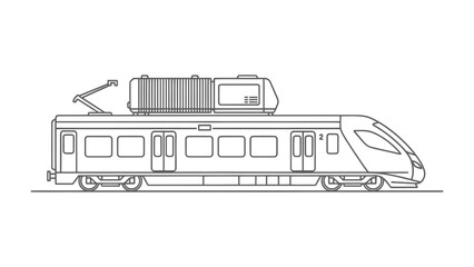 Fototapeta premium Sleek Railway Transit: A modern train glides along a linear track, showcasing contemporary railway design, ideal for transit or transportation concept.