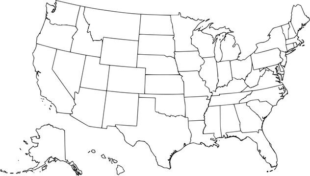 Blank Map of the United States of America: Outlined States, No Labels, for Education and Design