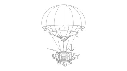 Skyward Explorer: A meticulously detailed outline showcases a vintage airship, poised for flight, with its grand balloon and intricate carriage ready to journey to the heavens.  © hafs121