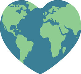 Flat vector illustration of planet Earth in the shape of a hearth, representing environmental protection and global love. © Viktoria