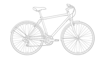 Bicycle Outline: A simple bicycle stands in sharp focus, its sleek frame and components meticulously outlined against a soft background. © Hasib