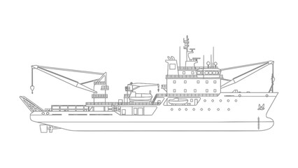 Fototapeta premium Research Vessel Diagram: A detailed schematic illustration of a research vessel, showcasing its specialized equipment and features designed for marine exploration and scientific studies. 