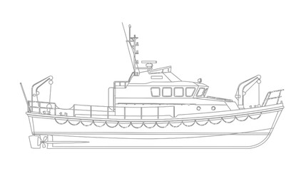 Obraz premium Rescue Vessel Schematic: A detailed schematic illustration of a rescue vessel, showcasing its design and features essential for maritime operations and lifesaving missions.