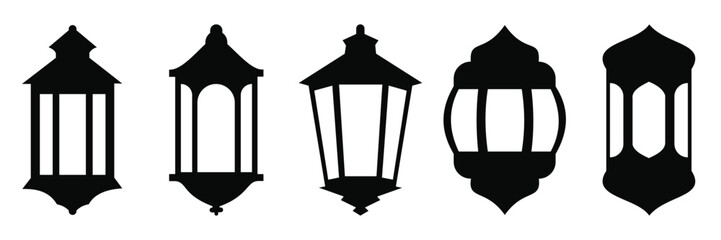 Ramadan Lantern Silhouette Icon Vector &ndash; Islamic Festival Decoration, Eid Mubarak and Traditional Lantern
 Design for Holiday and Celebration