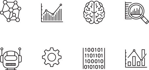 Fototapeta premium A set of vector line art icons featuring business and technology concepts in silhouette mode