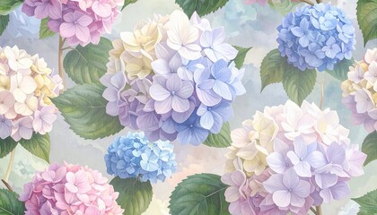 アジサイのシームレスパターンイラスト