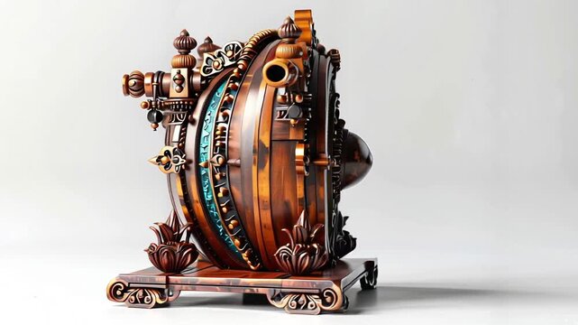 Intricately carved wooden decorative object.