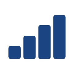 Blue bar chart graphic isolated on transparent background