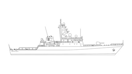 Fototapeta premium Naval Ship's Silhouette: An meticulously illustrated outline of a naval vessel, highlighting its structural intricacies, design elements, and seaworthy functionality, inviting exploration.