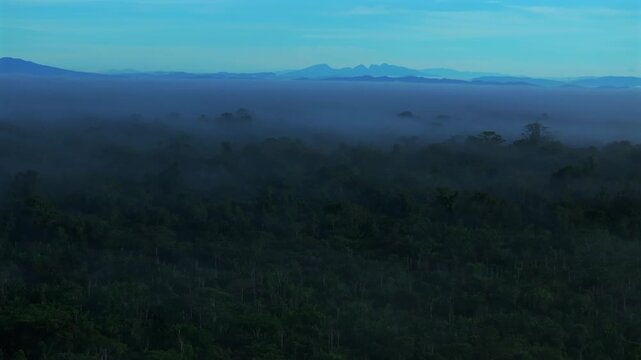 Kapuna Hospital Baimuru Ara'ava Village Delta Gulf Province Papua New Guinea Papua Niugini aerial drone morning fog sun Mount Kabangama Hagen Karurua Marawaka Mountain Range costal jungle right motion