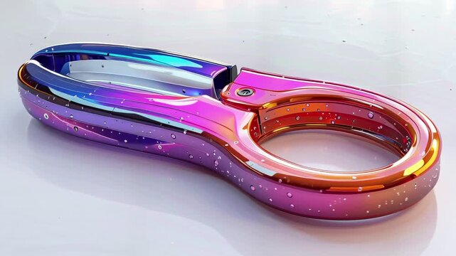 Rainbow colored metal object on table.