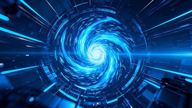 Futuristic blue tunnel with glowing lights