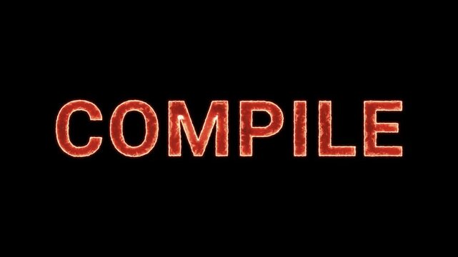Compile Text Glowing Neon Reveal Animation Orange Isolated On Black Background
