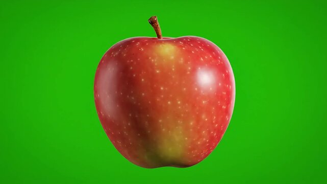 A single ripe red apple with a stem isolated on a vibrant green background showcasing its smooth skin and healthy appearance perfect for food and healthrelated content.
