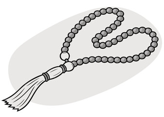 A close-up view of a prayer bead necklace with a tassel at the end isolated on transparent background, isolated on white background, Vector