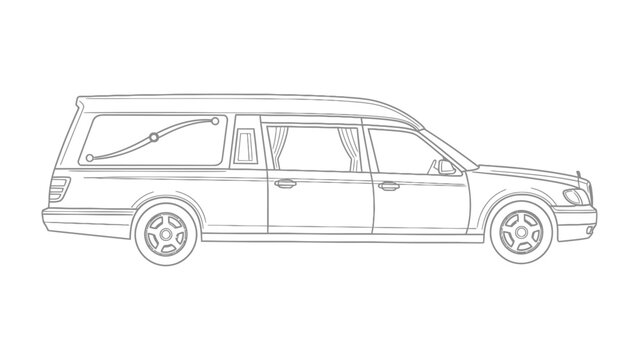 Funeral Hearse : A side view of a black hearse, symbolizing mourning and the final journey.