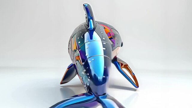 Colorful dolphin sculpture on display.