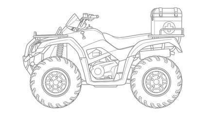 Quad Bike Illustration: A detailed black and white illustration of an all-terrain vehicle, perfect for outdoor adventures and utility purposes. © mahmuda428