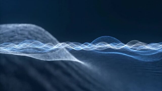 Glowing blue wave pattern on dark background.