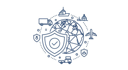 Fototapeta premium Global Logistics Security and Protection Concept - Vector Illustration