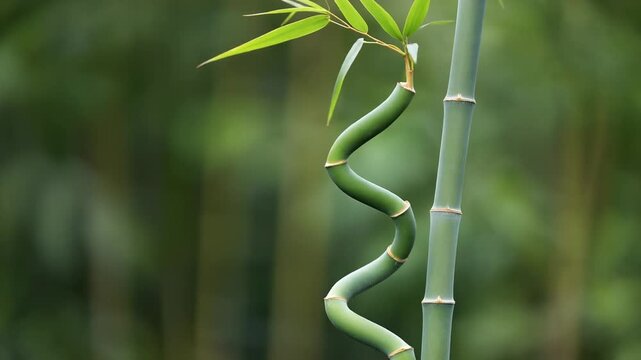 Closeup of spiral bamboo plant stem.