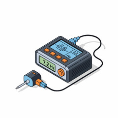 Digital vibration meter device with sensor and cable for measuring frequency.