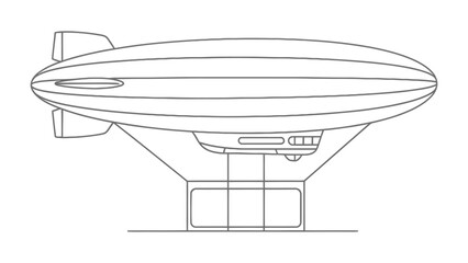 Zeppelin Airship Illustration: A detailed line drawing showcases the majestic silhouette of a Zeppelin airship, a symbol of historical aviation and engineering marvel. © hafs121