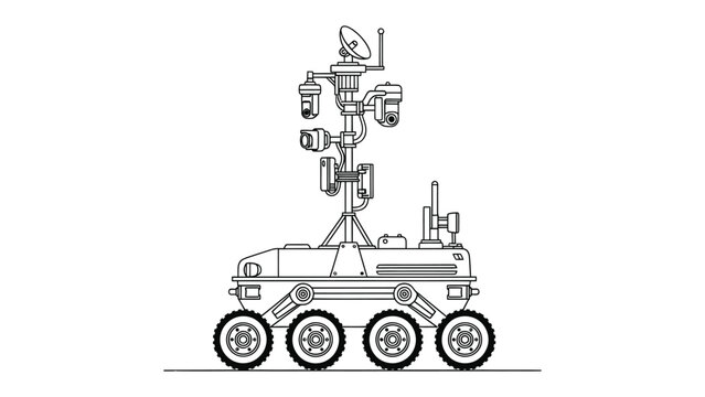 Robot Rover: A detailed illustration of a futuristic robot rover, meticulously designed with cutting-edge technology for exploration and scientific missions.