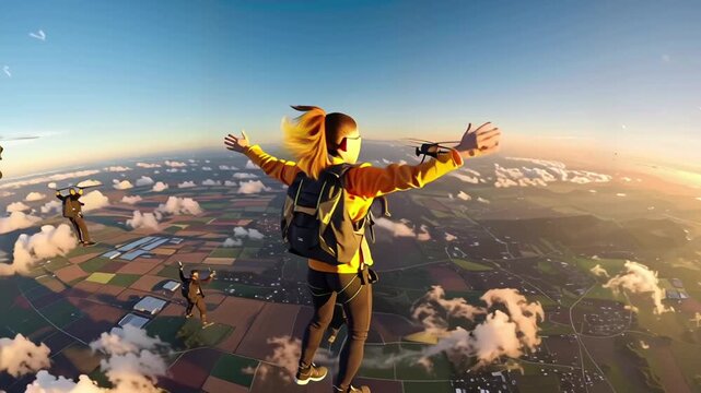 Skydiver jumping from helicopter high.