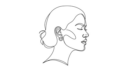 Minimalist Line Art Portrait of a Woman's Profile with Eyes Closed © Shal_Kafa_Alfattah