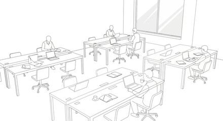 Fototapeta premium Modern Office Space with People Working Remotely