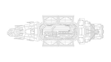 Blueprint of the spaceship: An intricate blueprint unveils the architectural details of a futuristic spaceship, offering a glimpse into its complex design. © mstmahmuda