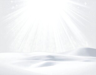 A pristine white landscape with snow dunes illuminated by a burst of bright, ethereal light from above
