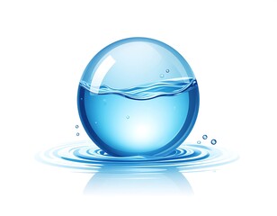 A sphere filled with water rests on a reflective surface creating ripples