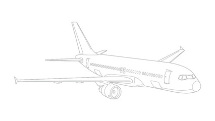 Aviation Ascent: A detailed line drawing captures the elegance of an airplane in flight, showcasing its sleek design and the promise of journeys. 