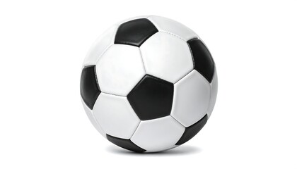 Naklejka premium Black and white soccer ball sits centered, casting shadow against a white background
