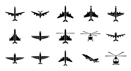 Airplane and Helicopter Icons Set - Aviation Transport Collection © siti
