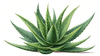 Aloe vera plant with long, spiky leaves, exhibiting vibrant green hues. Perfect for cosmetics, skincare, or decorative purpose