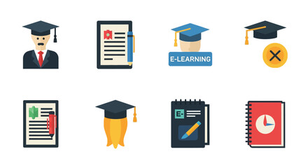 Education icons depicting graduation learning and academic achievement