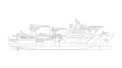 Fototapeta premium Technical Marine Blueprint: A detailed technical blueprint illustration of a sophisticated vessel, highlighting its complex structure, design elements.