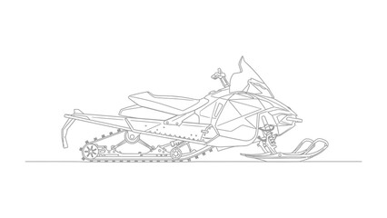 Snowmobile Line Drawing: A detailed line drawing of a snowmobile, showcasing its intricate design and components. Ideal for illustrating winter sports, travel, and adventure themes. © Mohiuddin123