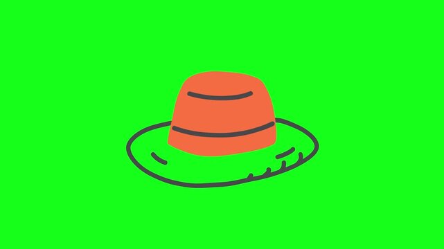Animated sun hat icon on green screen and white background. 2D flat motion graphic for summer, gardening, and travel