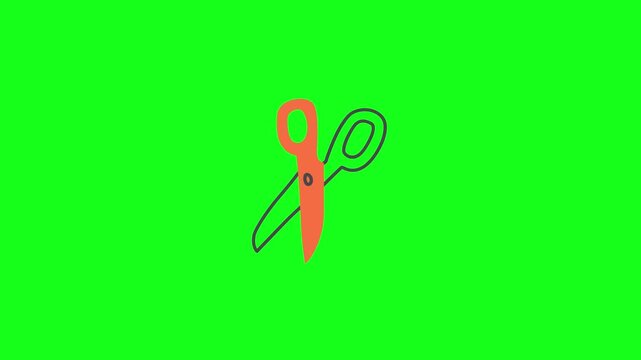 Animated scissors icon on green screen and white background. 2D flat motion graphic for craft, school, and office work
