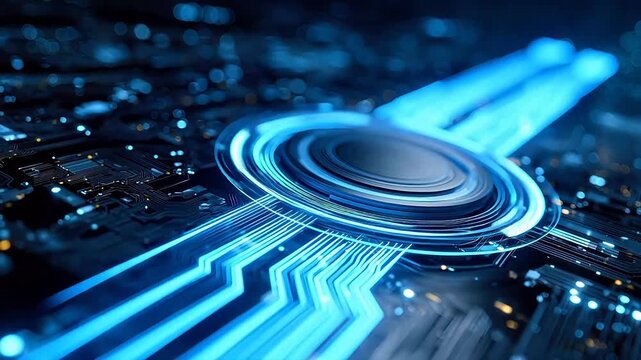 Closeup of glowing circuit board