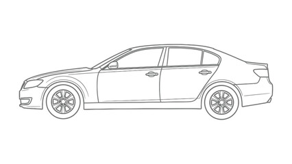 Fototapeta premium Sleek Sedan Silhouette: A detailed line drawing of a modern sedan car, illustrating its elegant profile, design, and structure.