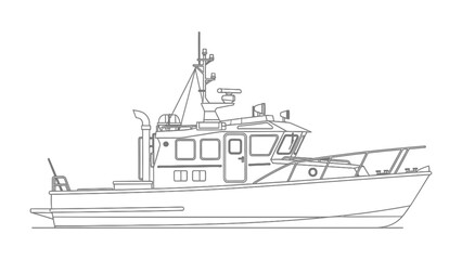 Obraz premium Maritime Explorer: A precise, illustrative outline of a vessel, showcasing its intricate design and robust construction, ready to navigate the open water.