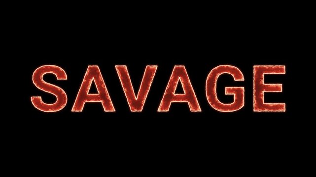 Savage Text Glowing Neon Reveal Animation Orange Isolated On Black Background