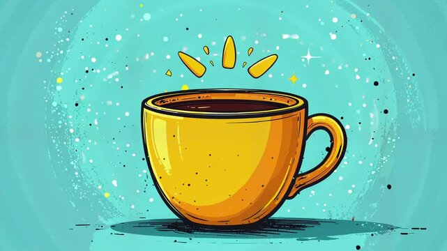 Cartoon style hot coffee cup.