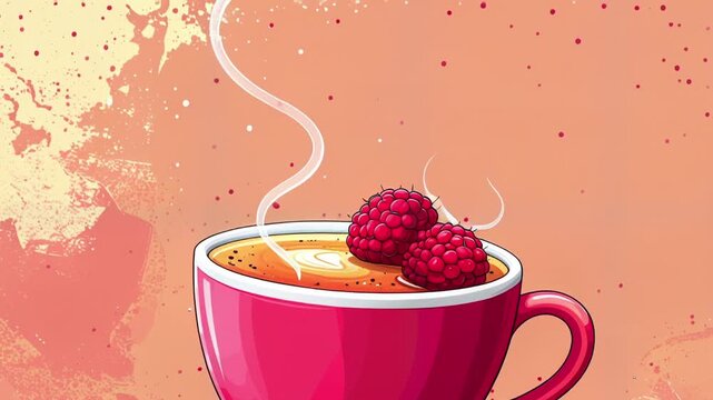 Raspberries on a Cup of Coffee.