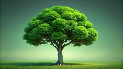 A lone tree stands out against its lush surroundings, its single branch displaying vibrant green foliage amidst a sea of life and growth